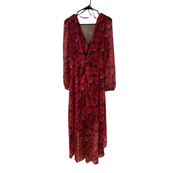 Guess Women's Floral-Print Faux-Wrap Dress Midi Dress, Dark Pink , Size 8 - Picture 6 of 7